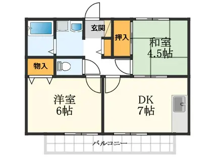 阪急京都線 高槻市駅 徒歩25分 2階建 築24年(2DK/2階)の間取り写真