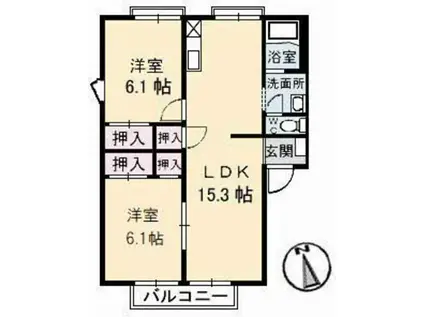 サングリーン太田A(2LDK/2階)の間取り写真