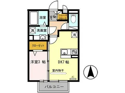 ラ・フルール西高松(1DK/2階)の間取り写真