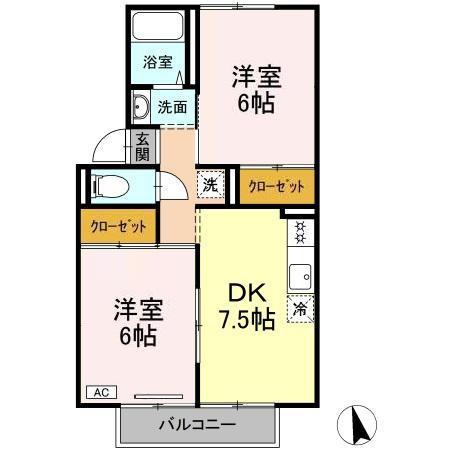 プレジール大和II(2DK/2階)の間取り写真