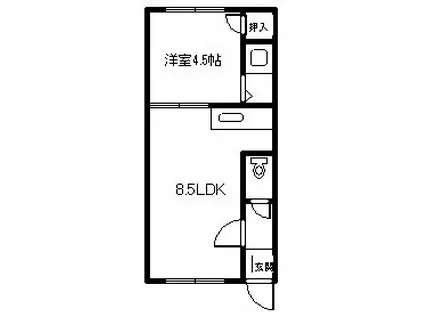 リバーサイドハウスA棟(1DK/2階)の間取り写真