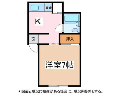 ポピーハイツ黒岩(1K/1階)の間取り写真