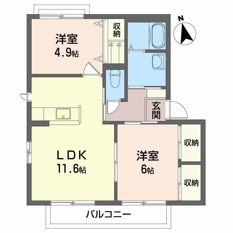YMハイツA棟(2LDK/1階)の間取り写真