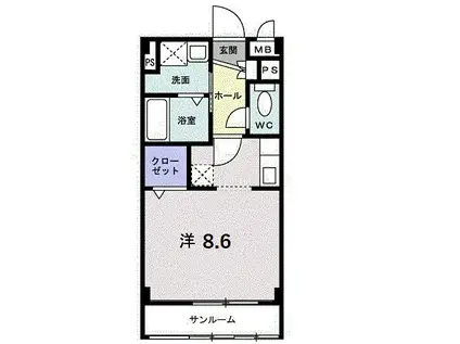 ベル コモンズ II(ワンルーム/1階)の間取り写真