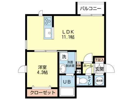 デリスメゾン寿II(1LDK/2階)の間取り写真