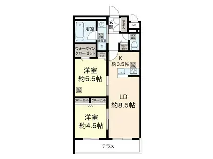 京王ラフィネ橋本テラス(2LDK/1階)の間取り写真