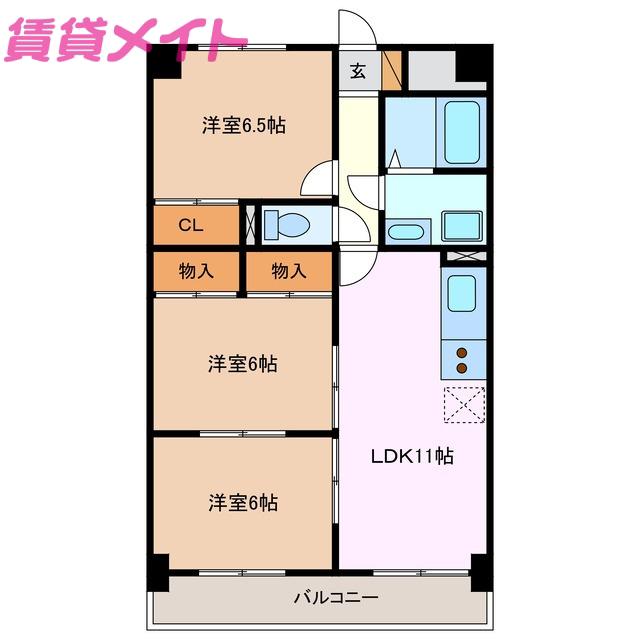 グレースマンション藤(3LDK/6階)の間取り写真