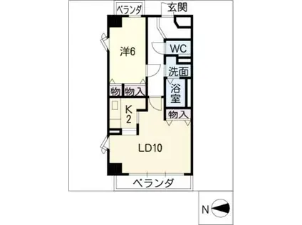 石川橋セブンリバーサイド棟(1LDK/2階)の間取り写真
