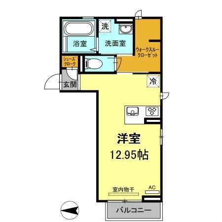 グリンセル新蔵(ワンルーム/2階)の間取り写真