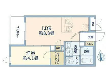 ウェルスクエア都島中通(1LDK/4階)の間取り写真