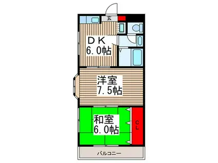 シャトル中央(2DK/2階)の間取り写真