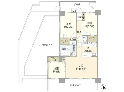 バースシティ溝の口ウエスト(3LDK/5階)の間取り写真