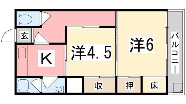 網干コーポ(2K/1階)の間取り写真