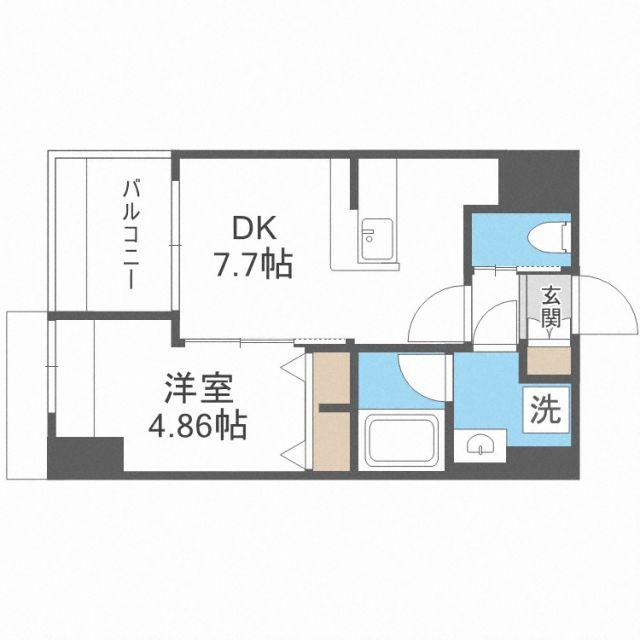 プレジオ難波ASIAN(1DK/13階)の間取り写真