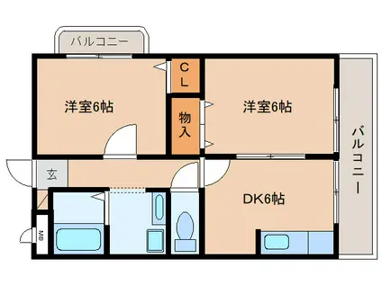 シャトー立田川(2DK/3階)の間取り写真