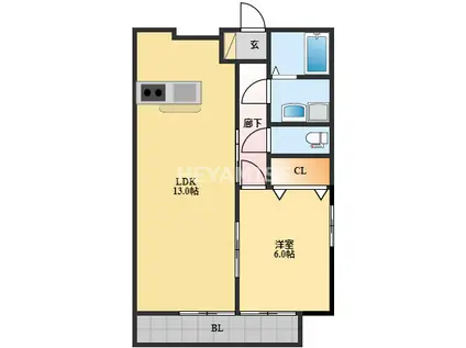 GRACE HIRAYAMA A棟(1LDK/2階)の間取り写真