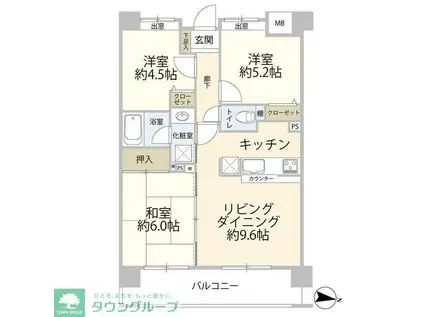 ダイアパレス川越西小仙波(3LDK/8階)の間取り写真