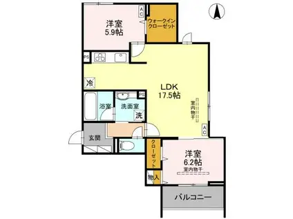 TORISIAS ゆいの杜6丁目 A棟(2LDK/2階)の間取り写真