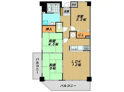 グリーンハイツ妙法寺A棟(3LDK/4階)の間取り写真