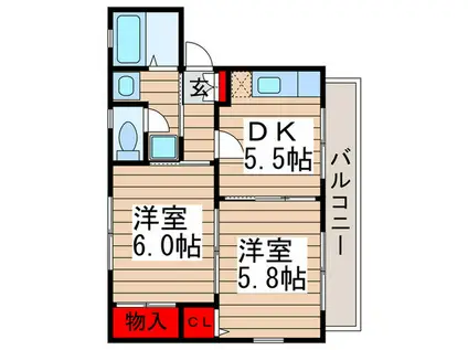 ペアーブラッサムP(2DK/1階)の間取り写真