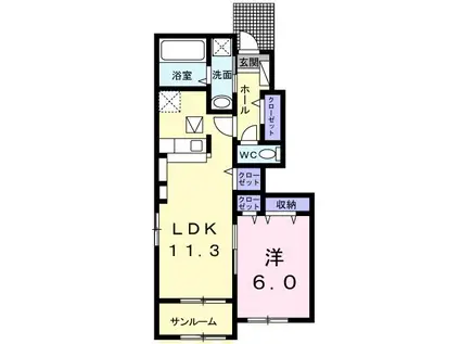 プレヴェルジェ二島(1LDK/1階)の間取り写真
