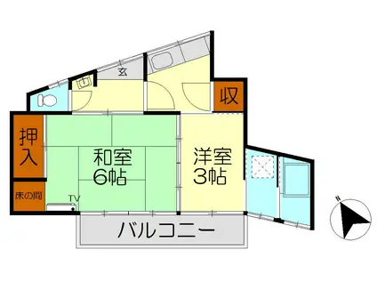 上畑佐々木アパートII(1SK/1階)の間取り写真