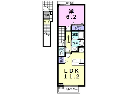メゾンアンソレイエN(1LDK/2階)の間取り写真