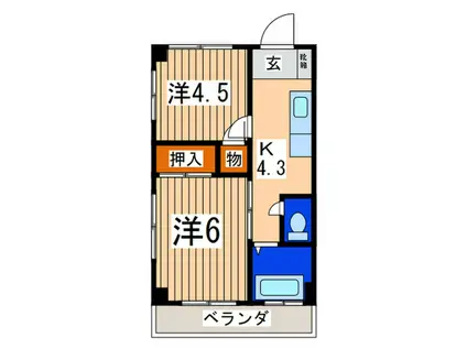 第1岸マンション(2K/2階)の間取り写真