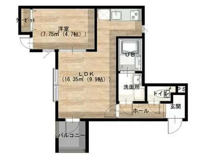 LA CREALKI(1LDK/3階)の間取り写真