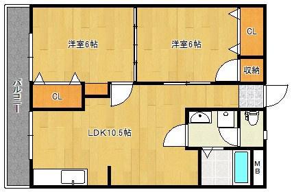 プレアール花畑(2LDK/4階)の間取り写真