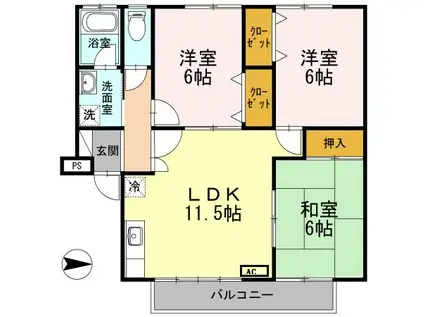 シャルマン野口A棟(3LDK/1階)の間取り写真