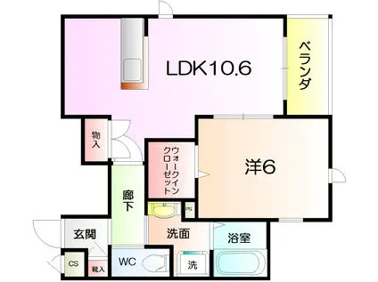 ロングウッド綾園(1LDK/4階)の間取り写真