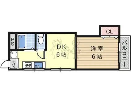 マンション米田(1DK/4階)の間取り写真