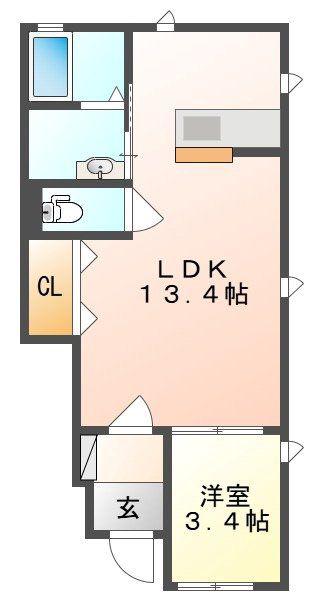 シャガールB(1LDK/1階)の間取り写真