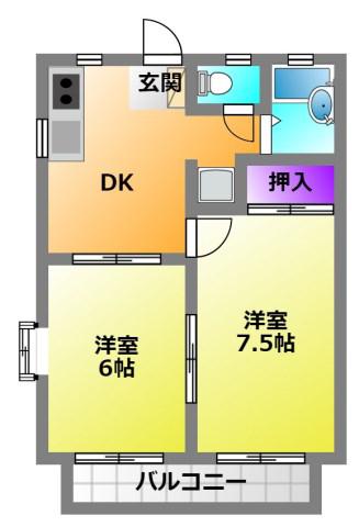 サンハイツ桂(2DK/2階)の間取り写真
