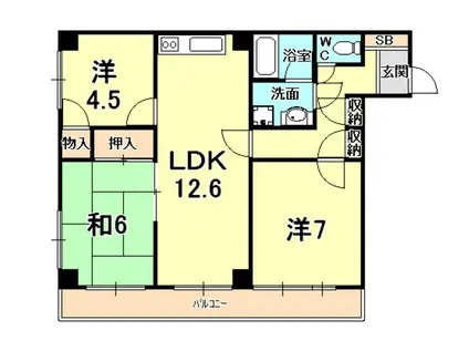 夙川ガーデンハイムI(3LDK/4階)の間取り写真