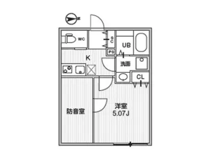 ティーズクオーレミューズ落合(1K/1階)の間取り写真