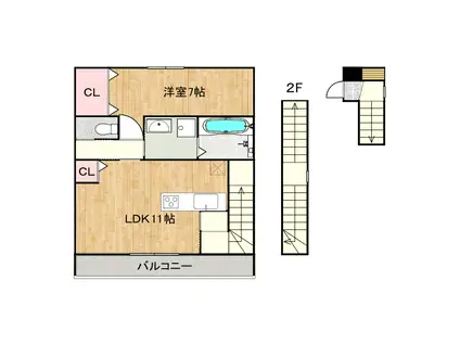 LUMINOUS C棟(1LDK/2階)の間取り写真