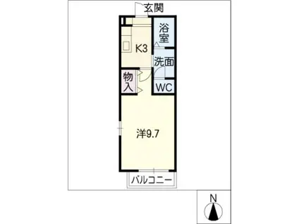 ラ・サンディア花中(1K/2階)の間取り写真