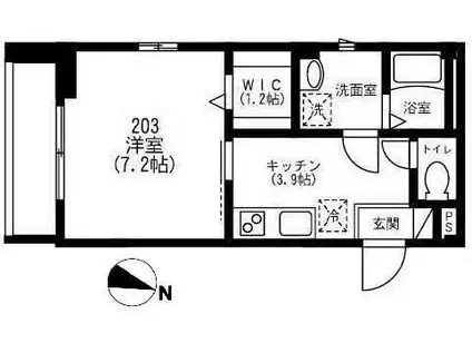 レジデンスK(1K/2階)の間取り写真