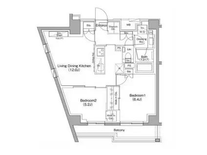 ザ・パークハビオ神泉(2LDK/4階)の間取り写真