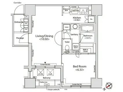 カスタリア目黒かむろ坂(1LDK/9階)の間取り写真