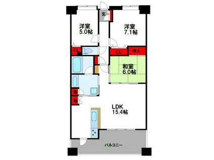 アーサー新宮コンドミニオ(3LDK/7階)の間取り写真