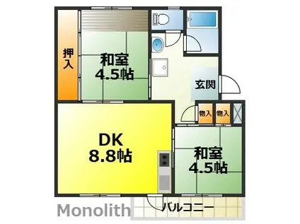 泉北竹城台1丁18号棟(2DK/2階)の間取り写真