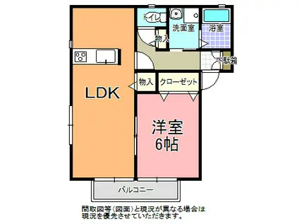 ソレイユメゾン B棟(1LDK/2階)の間取り写真