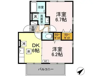 ウィルモアアサイ(2DK/1階)の間取り写真