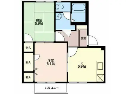 メルベール阿倉川E(2K/2階)の間取り写真