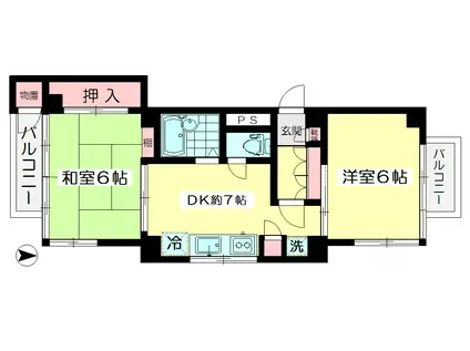 荻窪ハイム(2DK/4階)の間取り写真