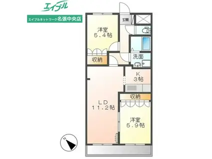 レジデンスSYT(2LDK/2階)の間取り写真