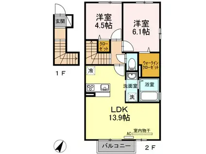 ビューメゾン(2LDK/2階)の間取り写真